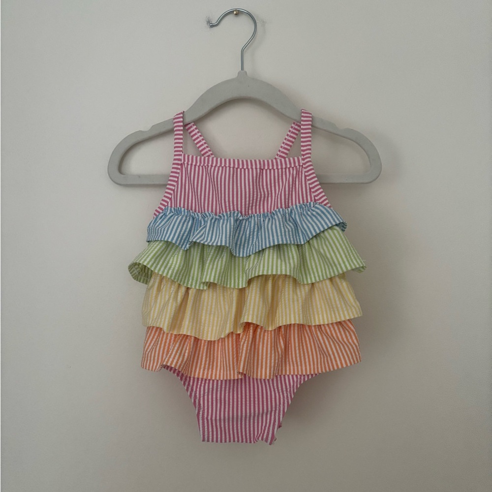 Mud Pie Pink Multi-Color Striped Ruffle One-Piece Swimsuit